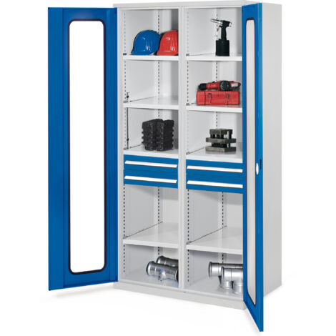 Kappes Schwerlastschränke mit Mitteltrennwand 1950x1000x600mm Sichtfenstertüren Modell 56 enzianblau