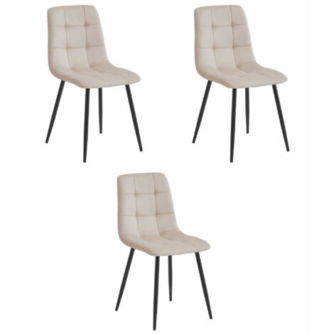 KARA Stuhl – beige Samt / schwarze Beine x 3