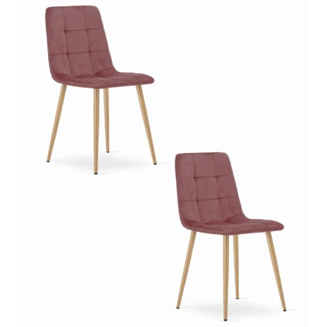 KARA-Stuhl – rosa Samt / holzfarbene Beine x 2