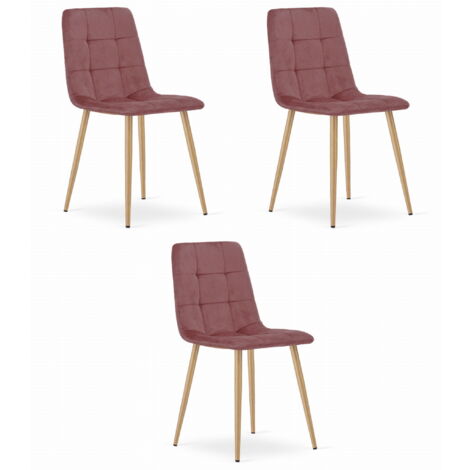 KARA-Stuhl – rosa Samt / holzfarbene Beine x 3