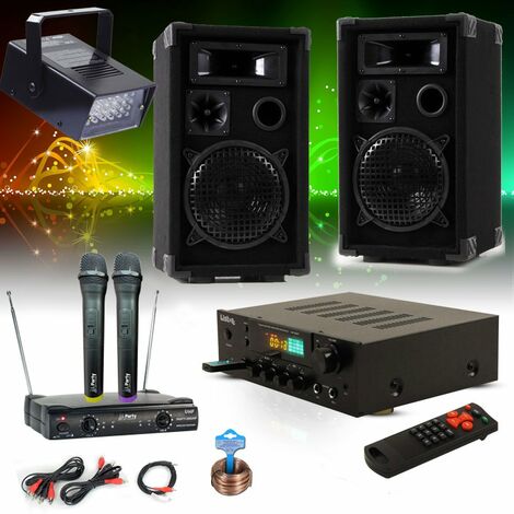 Karaoke Set mit Bluetooth Receiver, Funkmikro und LED Strobe