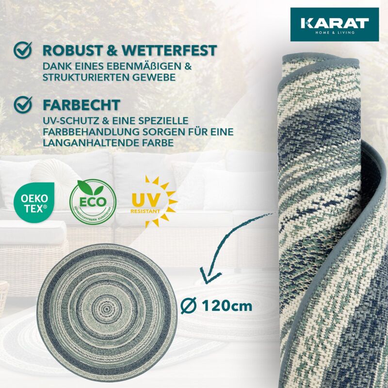 Karat Outdoorteppich Zoe Blau Rund 120 Cm Durchmesser