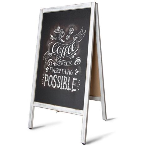 Karat – Panneau d'affichage extérieur pliable 51 x 4,5 x 81 cm – Cadre en bois de pin – 2 tableaux noirs inscriptibles – Pour espaces couverts - GRIS 51 X