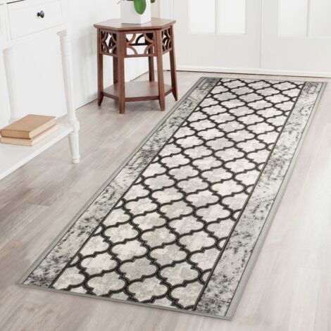 TAPIS DE COULOIR ANTIDÉRAPANT TRÈFLE MAROCAIN 90 Cm Gris TRELLIS 30352 90x1000 Cm 87181859