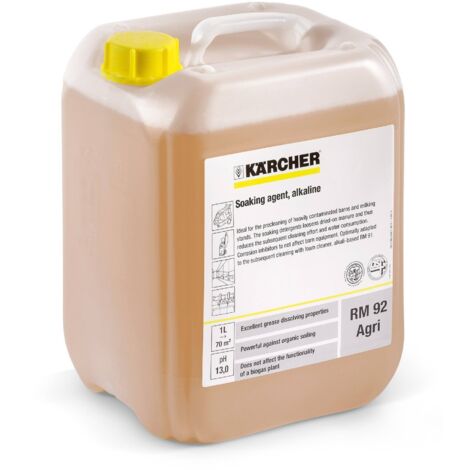 KARCHER Agent de Trempage PressurePro Alcalin RM 92 Agri 62956560, Bidon de 10 L, pH 13, pour Secteur Agricole, Formule Concentree