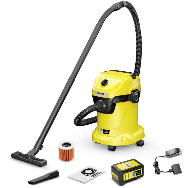 Karcher - Aspirateur eau et poussières sur batterie wd 3-18 Battery Set V-17/20 sans fil, Cuve 17 litres avec filtre cartouche et sachet filtre ouate