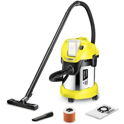 KARCHER Bidone aspiratutto solido liquidi a batteria WD 3 Battery Premium - Potenza allacciata: 300 W - Capacità vano raccolta: 17 l - Materiale vano di raccolta: Acciaio inox