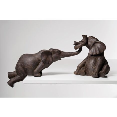 Kare Design Figura Decorativa Circo Elefanti (2/Set), Marrone, 22X54X18Cm, Simbolo Famiglia, Divertimento, Amore