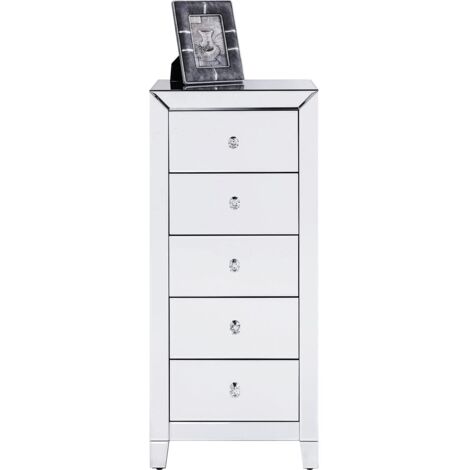 Kare Design Luxury-Cassettiera a 5 vani, Stile Glamour, con Maniglie Scintillanti, Armadio a Specchio dal Design Stravagante, 110 x 49 x 41 cm, Argento, (H/B/T)
