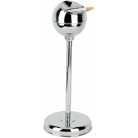 Kare Design portacenere a stelo Spheric, metallo cromato, 72cm, coperchio chiudibile, altezza regolabile 37 - 72cm, con posasigaretta, retrò