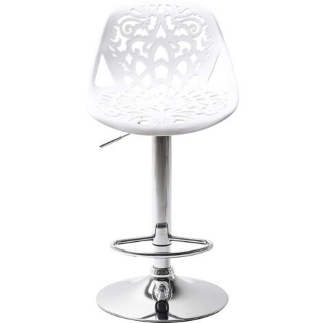 Kare Design Sgabello da Bar Ornament Bianco, 85/107x45x50cm, Regolabile Altezza Seduta 57-79cm, Girevole 360°, Bar, Zona Living, Cucina, Sala da Pranzo, Soggiorno