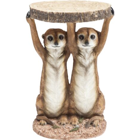 Kare Design tavolino Animal Meerkat sisters, marrone/beige, 33cm, altezza 53cm, suricate, tavolino da caffé, d`appoggio, animali, ripiano in legno