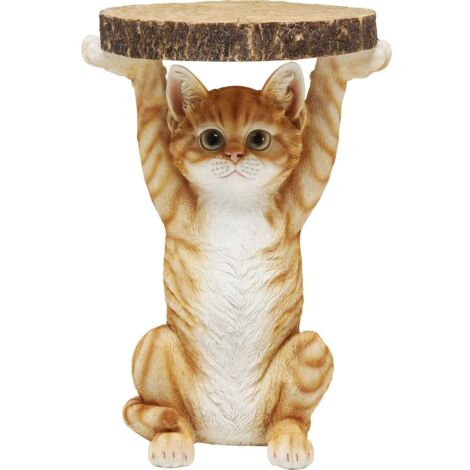 Kare Design tavolino Animal Ms Cat, marrone/arrancione/bianco, 33cm, altezza 53cm, gatto, tavolino da caffé, d`appoggio, animali, ripiano in legno