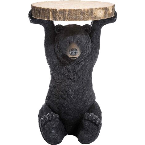 Kare Design Tavolino D'Appoggio Animal Bear, Marrone, Altezza 53Cm, Ø33Cm, Orso, Animali, Ripiano In Legno