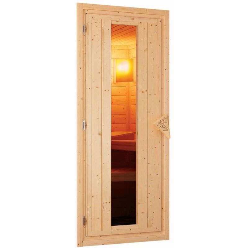 Karibu Sauna Innenkabine Larin Innensauna 2 Sitzbänke aus Holz in Naturbelassen Saunakabine Wandstärke 68 mm Inklusive Ofen Infrarotsauna  - Onlineshop ManoMano
