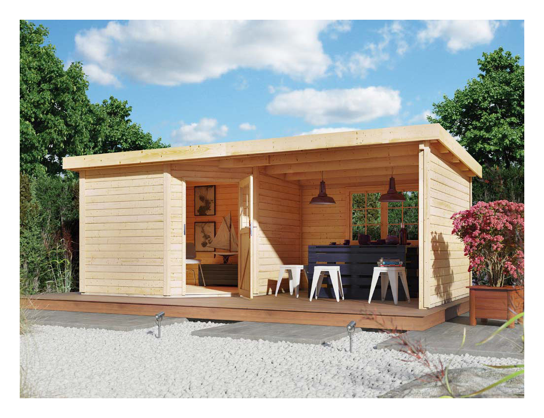 Karibu Woodfeeling Gartenhaus Set Neuruppin 3 28 Mm Naturbelassen Inkl 3 2 M Anbaudach Seiten Und Ruckwand B X T X H 612 X 303 X 222 Cm Sockelmass Haus B X