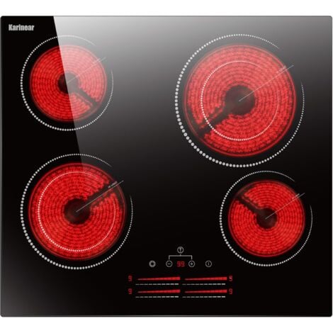 Karinear Piano Cottura Induzione 4 Fuochi, 60cm Piastra Induzione Elettrico 6600W, Piani Cottura con 9 Power Comandi Toccare e Scorrimento, Blocco di Sicurezza per Bambini, Timer Lock, Vetro, Nero