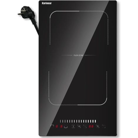 Karinear Plaque à Induction avec Zone Flexible, Plaque de Cuisson Induction Encastrable, Table de Cuisson Electrique avec Commande Tactile, Minuteur, avec prise - 2 zones - 3500W