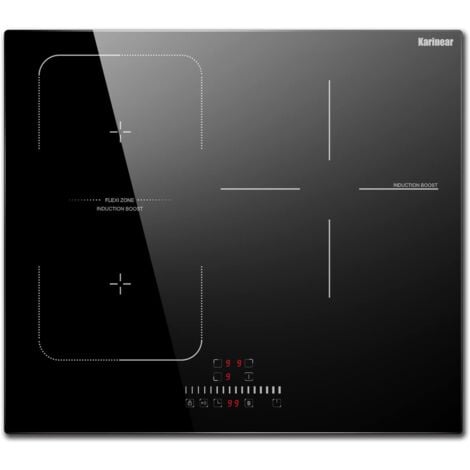 Karinear Plaque à Induction avec Zone Flexible, Plaque de Cuisson Induction Encastrable, Table de Cuisson Electrique avec Commande Tactile, Minuteur, pas de prise - 3 zones - 6800W