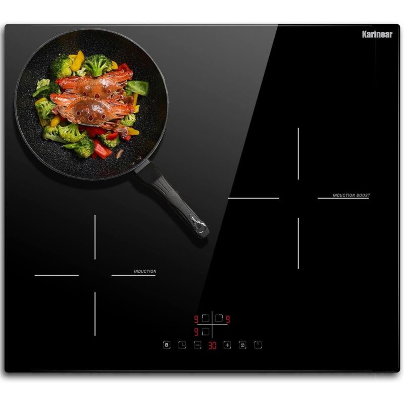 Karinear - Plaque Induction 3 Feux Encastrable, Plaque à Induction 60 cm, Table de Cuisson Electrique avec Commande Tactile, Minuteur, Verrouillage
