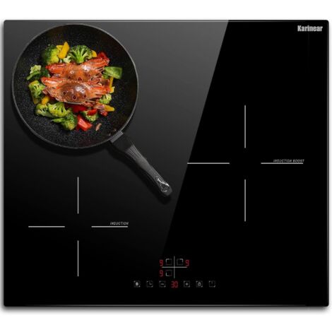 Karinear Plaque Induction 3 Feux Encastrable, Plaque à Induction 60 cm, Table de Cuisson Electrique avec Commande Tactile, Minuteur, Verrouillage d'enfant, 5200W, sans Prise
