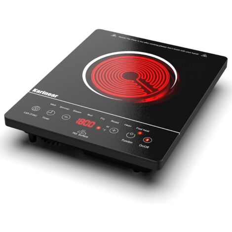 Karinear – Plaque vitrocéramique 1 feu portable – Puissance 2000W – Température jusqu'à 650℃ – Sécurité enfant et témoin de chaleur résiduelle - 220-240V