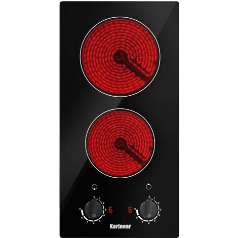 Karinear – Plaque vitrocéramique 30 cm – 2 foyers – 2800W – Verre mat – Sécurité d'arrêt automatique – Indicateur de chaleur résiduelle