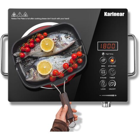 Karinear – Plaque vitrocéramique portable 1 feu 2000W – Température 650°C – Sécurité enfant – Indicateur chaleur résiduelle – Pour camping et petites cuisines - 220-240V