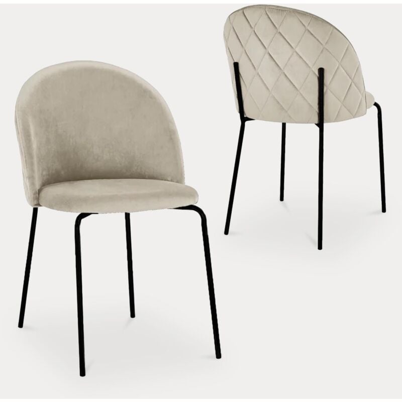 Mobilier Deco - karinne - Lot de 2 chaises en velours beige et pieds noirs