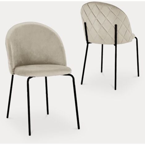 MOBILIER DECO KARINNE - Lot de 2 chaises en velours beige et pieds noirs