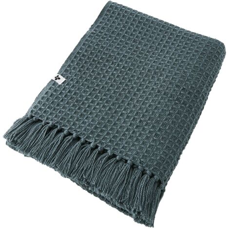 KARL - Couvre-lit à Franges 100% Recyclé Tissage Nid d'abeilles 240x260cm Ardoise