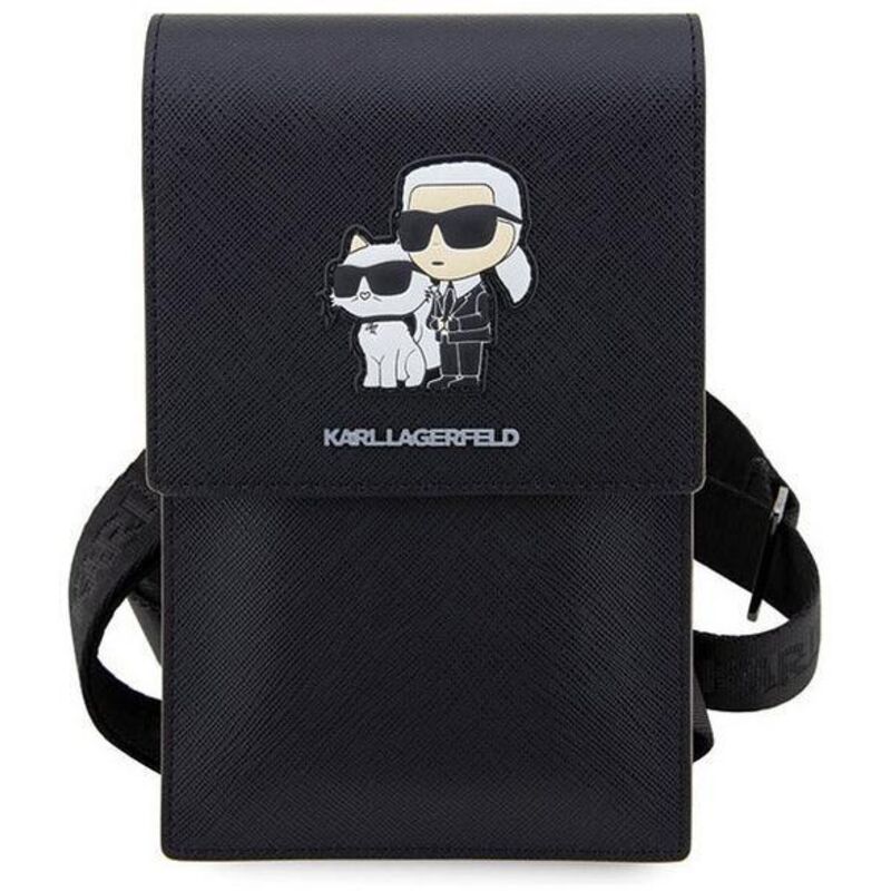 Karl Lagerfeld Saffiano NFT Karl & Choupette - Sac pour smartphone et accessoires (Noir)
