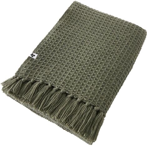 KARL - Plaid à Franges 100% Recyclé Tissage Nid d'abeilles 130x160cm Thym