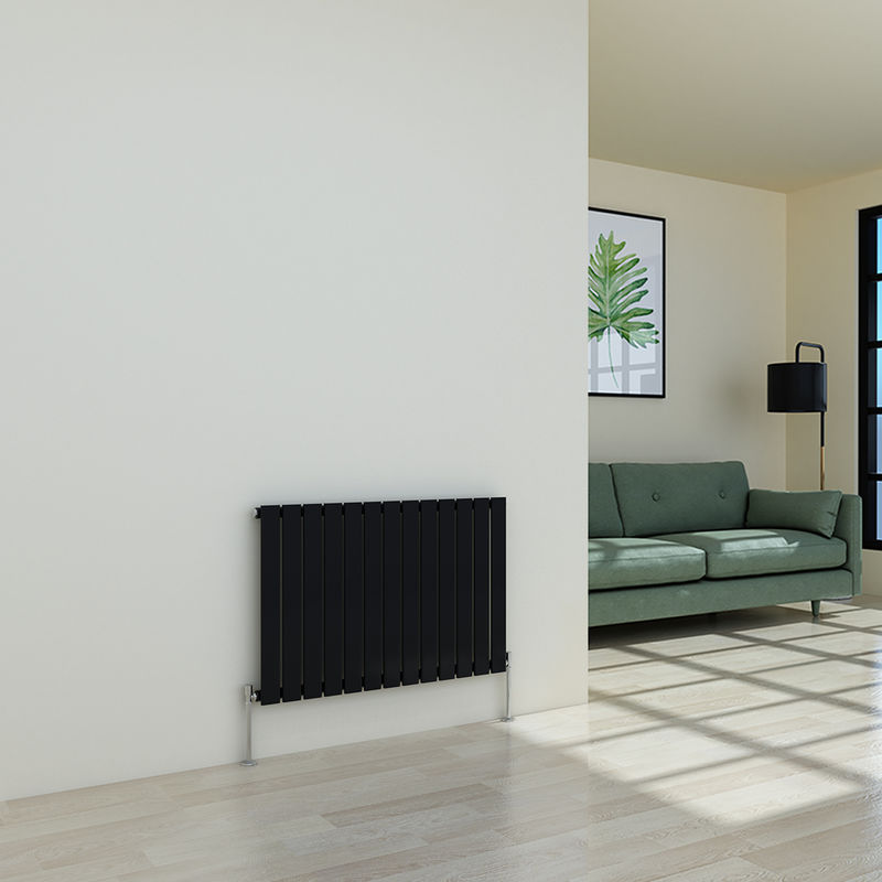 Warmehaus - Karlstad 600 x 886mm Black Single Flat Panel Horizontal Radiator