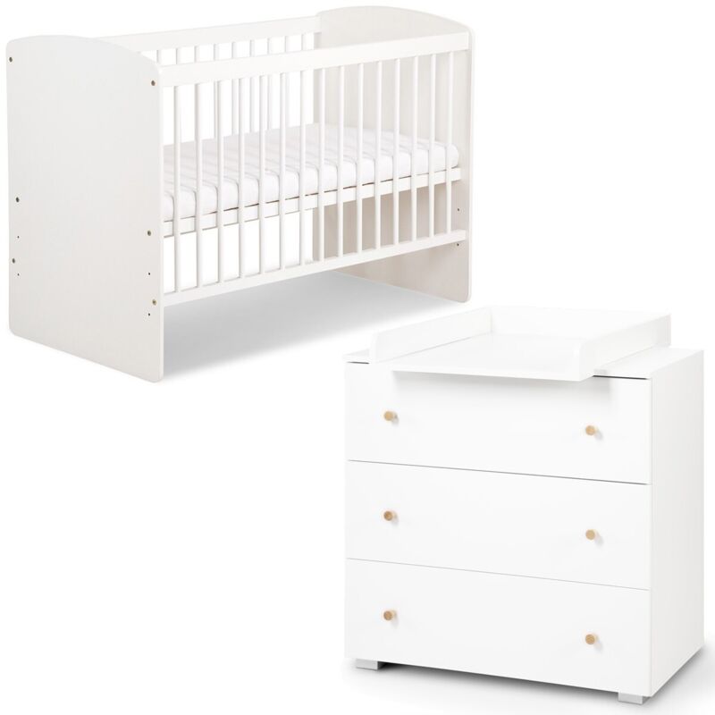 Monmobilierdesign - karolina ii Ensemble lit bébé 120x60 et commode à langer 3 tiroirs Blanc Monmobilierdesign - karolina ii Ensemble lit bébé 120x60 et commode à langer 3 tiroirs Blanc