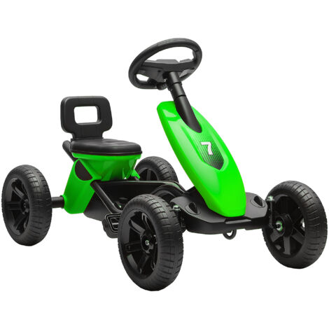 Kart à pédales enfant 2-5 ans, voiture sans moteur avec roues EVA anti-bruit, marche avant/arrière, couleur verte.