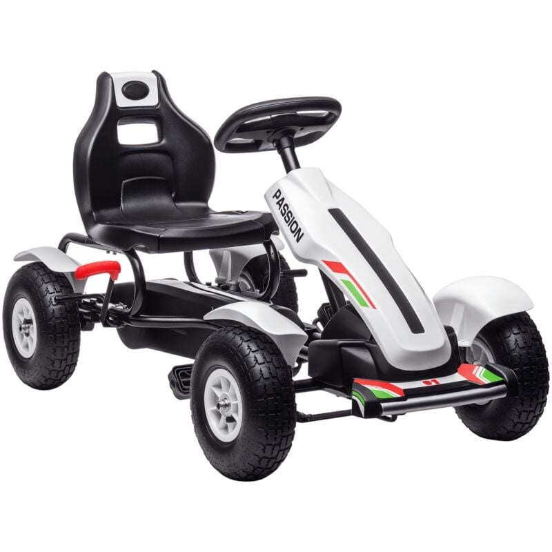 Homcom - Kart à pédales enfant Go kart Formule 1 Racing passione italia pneus gonflables caoutchouc blanc