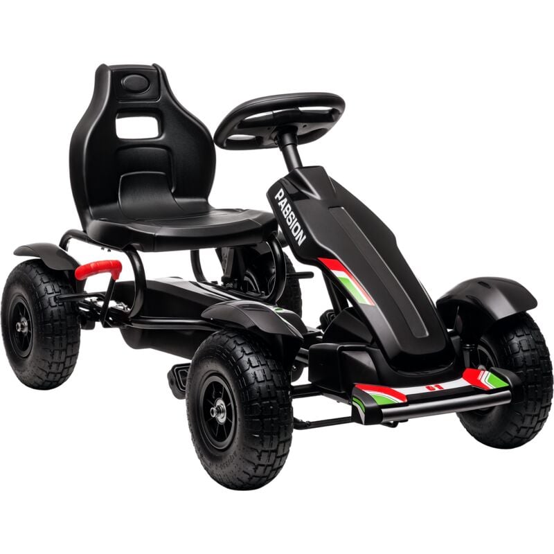 Homcom - Kart à pédales enfant Go kart Formule 1 Racing passione italia pneus gonflables caoutchouc noir