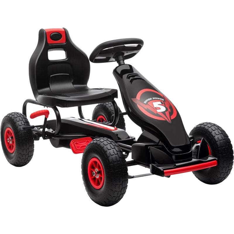 Homcom - Kart à pédales enfant Go kart Formule 1 Racing Super Power 5 aileron avant pneus gonflables caoutchouc noir rouge