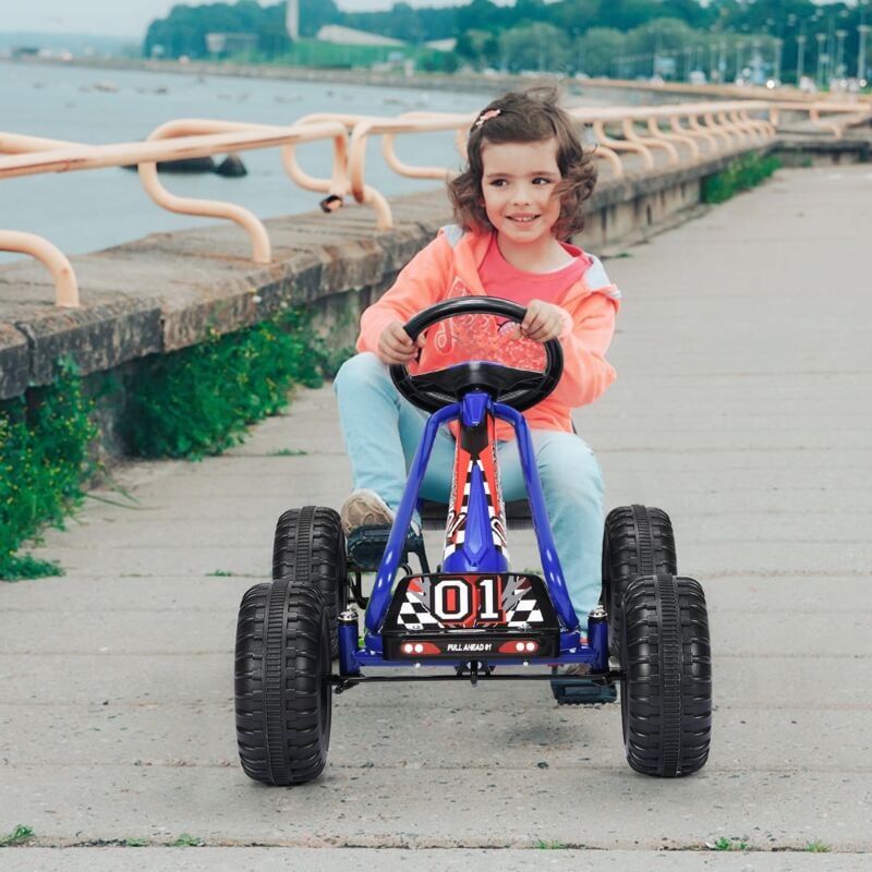 Kart à Pédales Vélo et Véhicule pour Enfants Siège Réglable avec Frein à Main 3-6Ans Bleu CW6458 design in