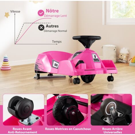 Kart de Nettoyage Électrique 12V avec Balai Amovible Télécommande 3 Vitesses Klaxon Musique & Connexion Sans Fil pour 2-5 Ans Rose