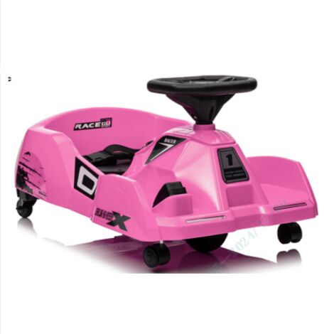 Kart de Nettoyage Électrique, Voiture de Course 12V avec Balai Amovible, Télécommande 3 Vitesses, Klaxon, Musique & Connexion Sans Fil, Rose