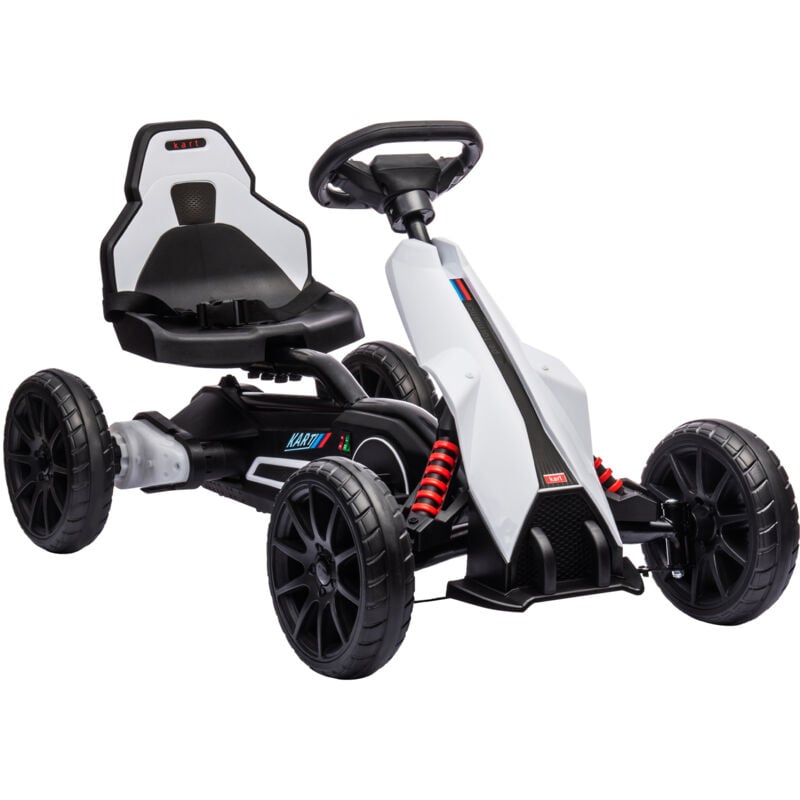 Homcom - Kart électrique pour enfant 3+ Go kart 12V - 2 vitesses max. 5 Km/h - autonomie max. 50 min. - ceinture - blanc