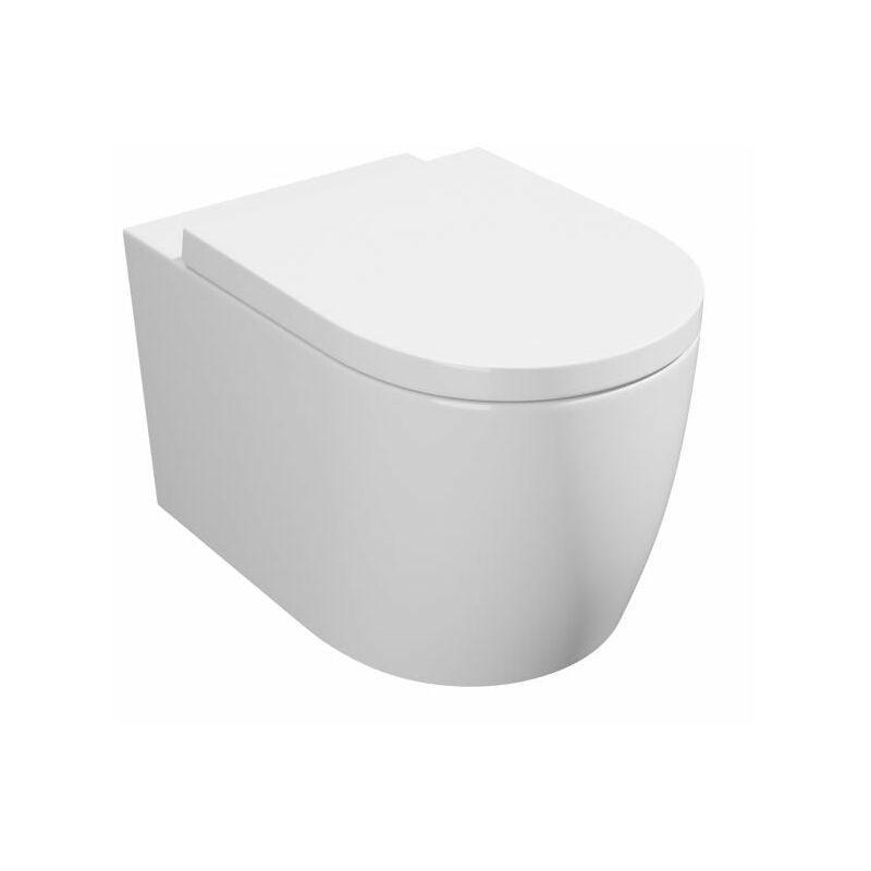 Genoa Round Rimless Wall Hung wc Pan with Premium Soft Close Seat, White - White - Kartell