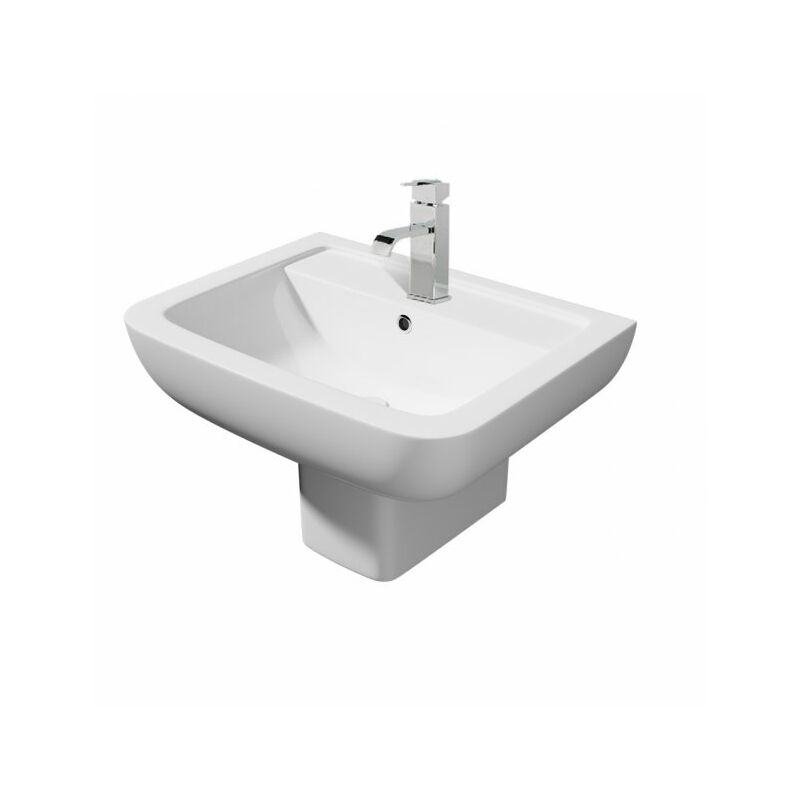 Kartell Options Basin with Square Semi Pedestal 550mm Wide 1 Tap Hole