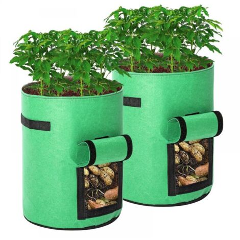 Kartoffelpflanzsäcke, 2 x 43 l, Garten-Kartoffelpflanzsäcke/Pflanzsäcke, doppellagig, atmungsaktives Vliesmaterial mit Sichtfenster am Boden