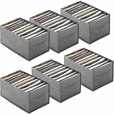 Kartokner 6 Pezzi Organizer per Cassetto Camicia per Vestiti Scatola Portaoggetti Portatile in Tessuto Non Tessuto, Scomparto Pieghevole Organizer per Armadio per Jeans, Maglione (Manico a 9 Griglie, 44x25x20cm)