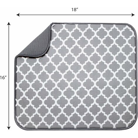 XL Reversible Microfiber Dish Drying Mat, Double Trellis, Grey, 18 x 24 