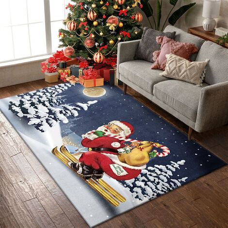 Christmas Area Rug for Living Room, Rectangular Indoor Carpet - 5' x 7',  Winter Snowflake Xmas Red Black Plaid Burlap Non-Skid Bathroom Mat Kitchen
