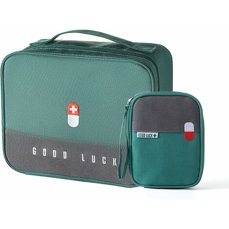 Kartokner Boîte Médicale Boîte de Rangement en Tissu Sac de Rangement Portable Familial Boîte à Médicaments en Couches Multifonctionnelle Caisses de Rangement 25x20x13.5cm+11x14x2cm(vert)